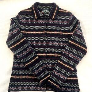 VINTAGE Lauren Ralph Lauren Fairisle 100% Wool Cardigan